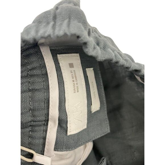 Zara Womens Linen Pants Medium M Trousers Grren Wide-Leg 5070/130 NWT - Picture 6 of 14